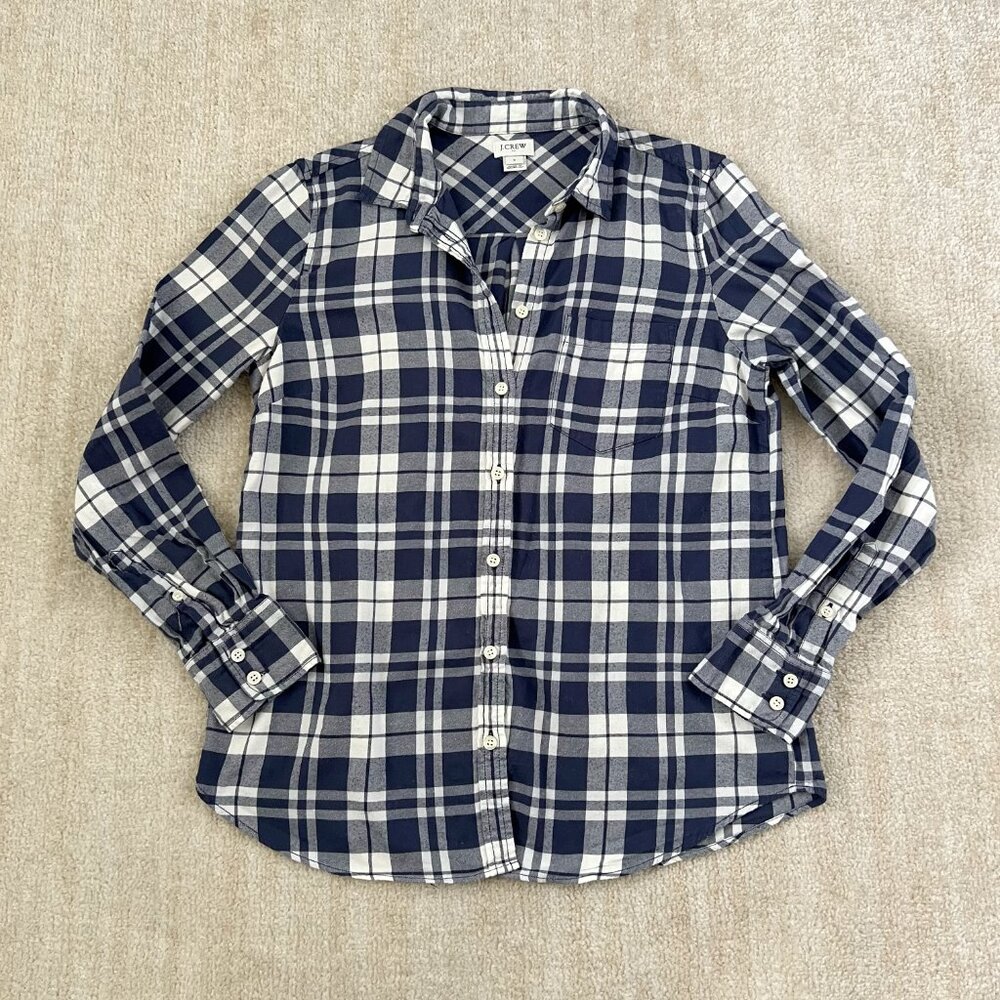 3 for $6 J. Crew Factory Cotton Flannel Plaid Button Down Shirt Top S Blue White